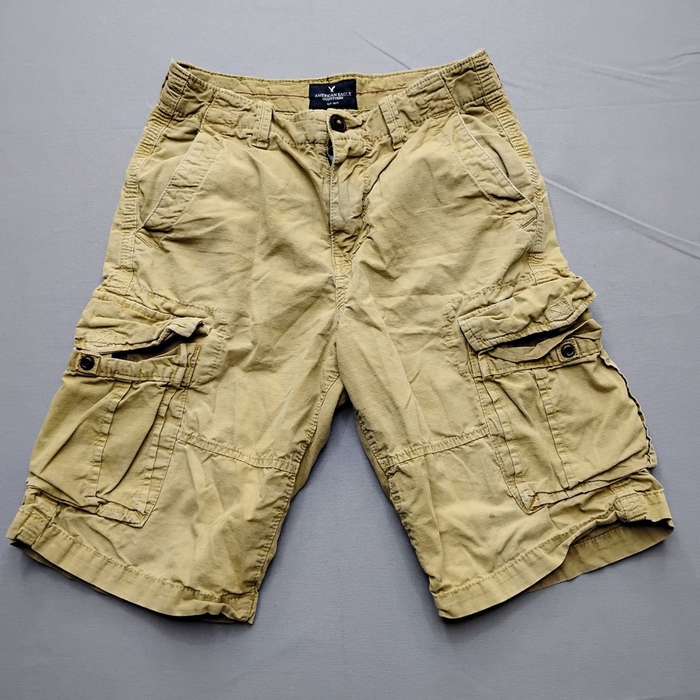 American Eagle Longboard Cargo Shorts Mens 26 Tan Khaki Ripstop Cotton Utility